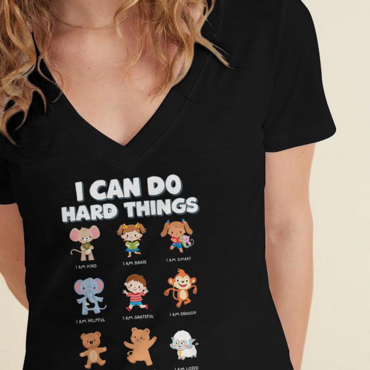 I Can Do Hard Things Children's Book Characters Women's Jersey Short Sleeve Deep V-Neck Tshirt