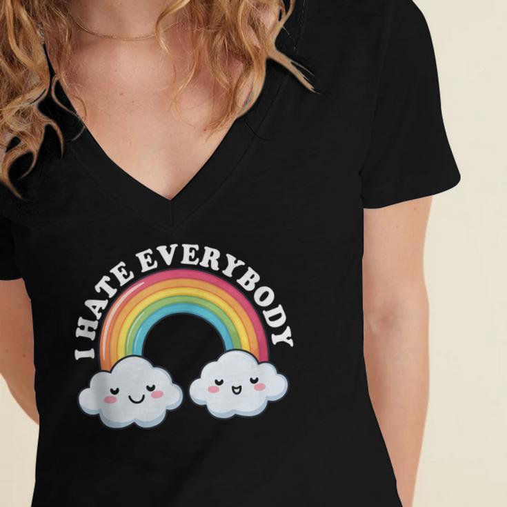 I Hate Everybody Rainbow Sarcastic Grumpy Introvert Women's Jersey Short Sleeve Deep V-Neck Tshirt I Hate Everybody Rainbow Sarcastic Grumpy Introvert Women's Jersey Short Sleeve Deep V-Neck Tshirt