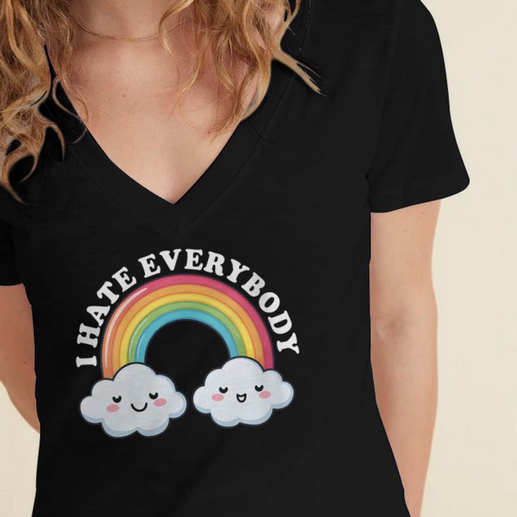 I Hate Everybody Rainbow Sarcastic Grumpy Introvert Women's Jersey Short Sleeve Deep V-Neck Tshirt I Hate Everybody Rainbow Sarcastic Grumpy Introvert Women's Jersey Short Sleeve Deep V-Neck Tshirt