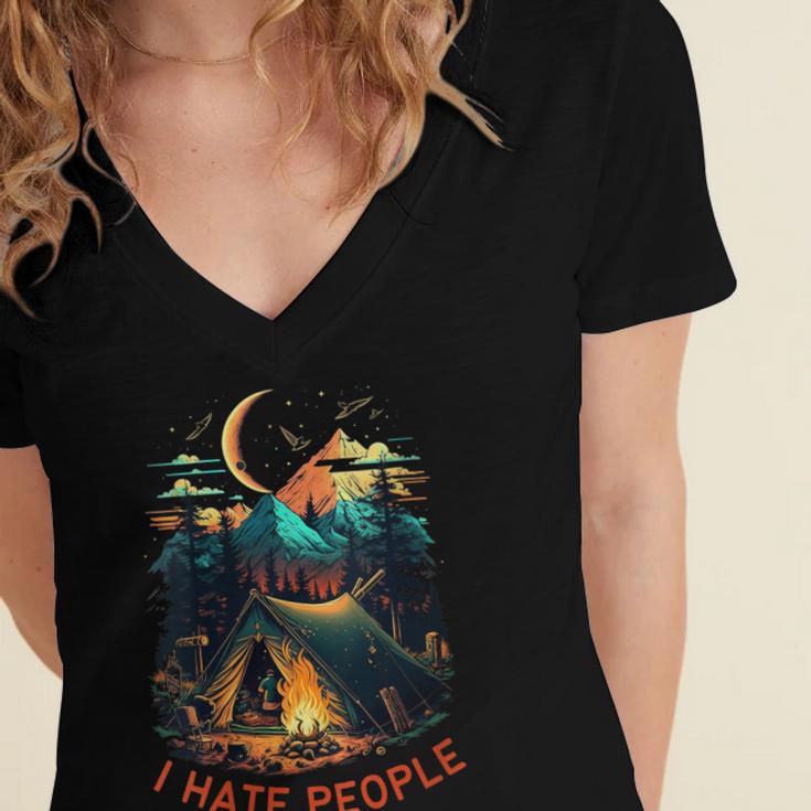 I Hate People Id Rather Be Camping Sarcastic Introvert Women's Jersey Short Sleeve Deep V-Neck Tshirt I Hate People Id Rather Be Camping Sarcastic Introvert Women's Jersey Short Sleeve Deep V-Neck Tshirt