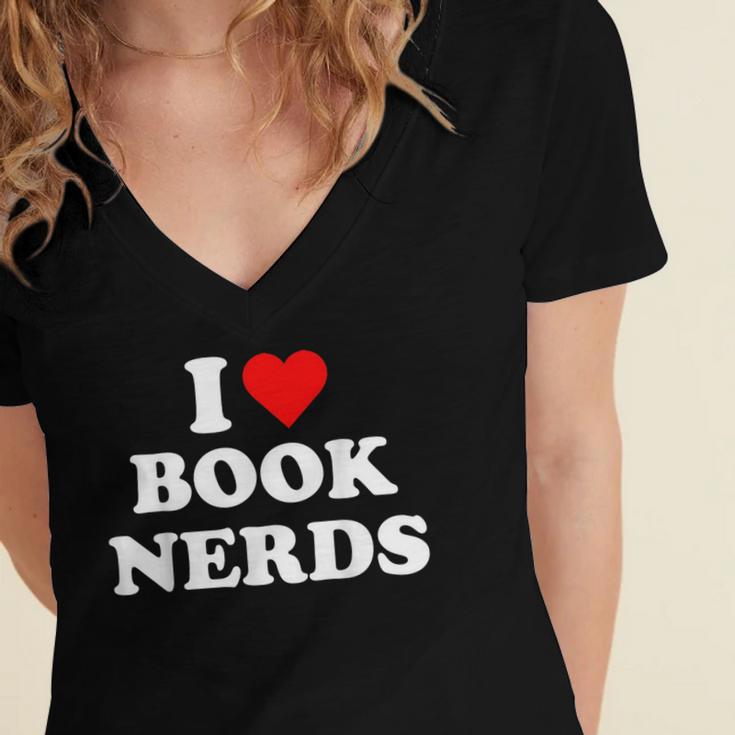 I Heart Book Nerds Book Readers Cute Women's Jersey Short Sleeve Deep V-Neck Tshirt
