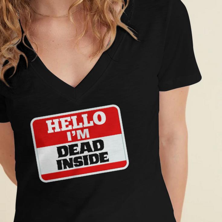 Hello I'm Dead Inside Name Tag Sarcastic Introvert Women's Jersey Short Sleeve Deep V-Neck Tshirt