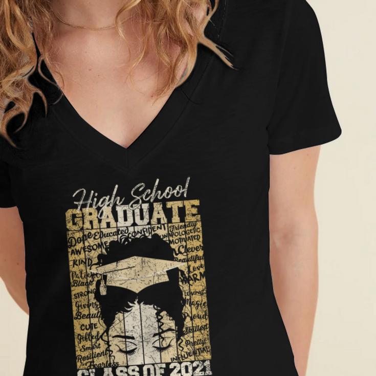 High School Graduate Queen Class Of 2021 Graduation Women's Jersey Short Sleeve Deep V-Neck Tshirt