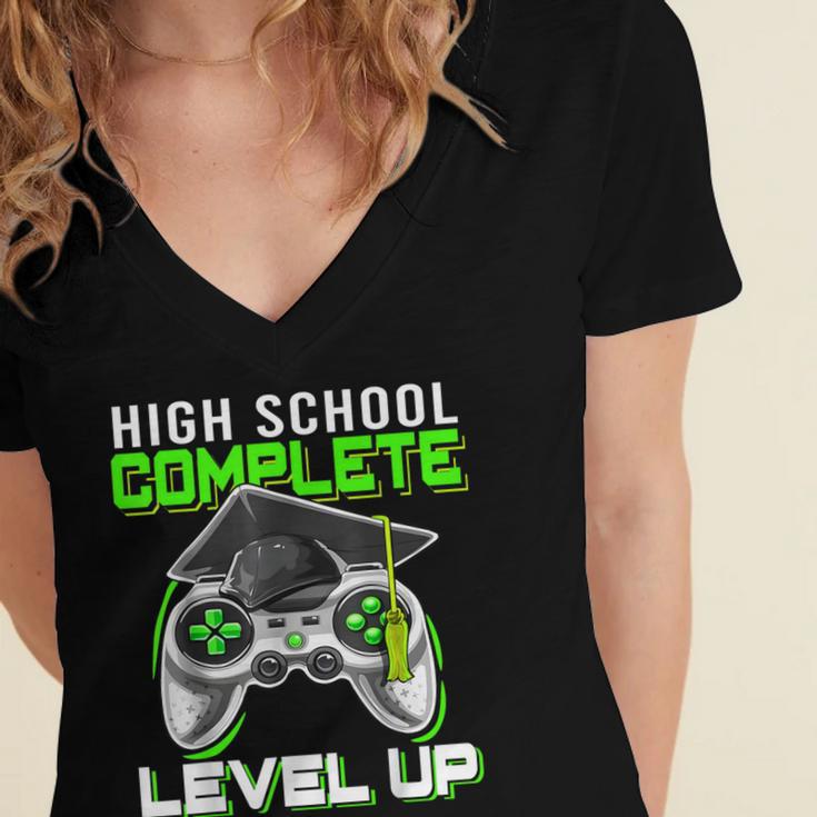 High School Level Complete Class Of 2024 Graduation Women's Jersey Short Sleeve Deep V-Neck Tshirt