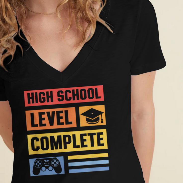 High School Level Complete Class Of 2024 Senior Graduation Women's Jersey Short Sleeve Deep V-Neck Tshirt