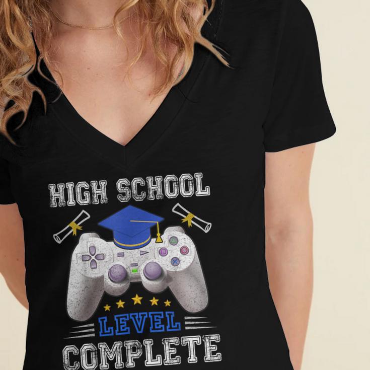 High School Level Complete Class Of 2025 Graduation Women's Jersey Short Sleeve Deep V-Neck Tshirt