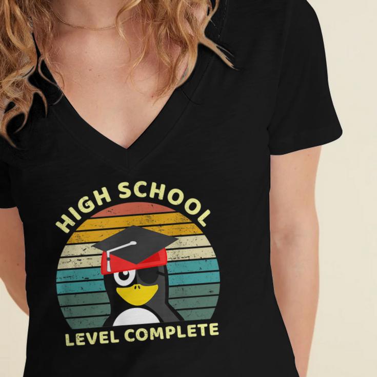 High School Level Complete Graduation Senior Students Women's Jersey Short Sleeve Deep V-Neck Tshirt