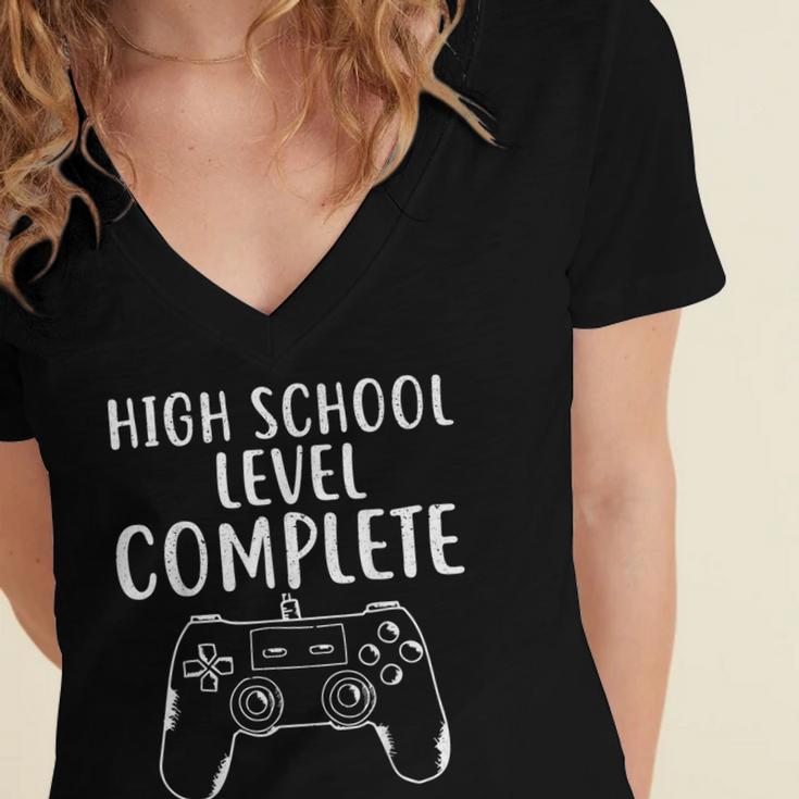 High School Level Complete Graduation Tee T-Shirt Women's Jersey Short Sleeve Deep V-Neck Tshirt