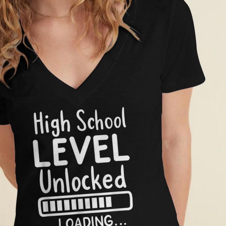 High School Level Unlocked Gamer Graduation Apparel Women's Jersey Short Sleeve Deep V-Neck Tshirt