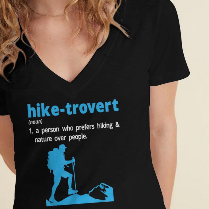 Hike-Trovert Hiking Humor Definition Introvert Women's Jersey Short Sleeve Deep V-Neck Tshirt