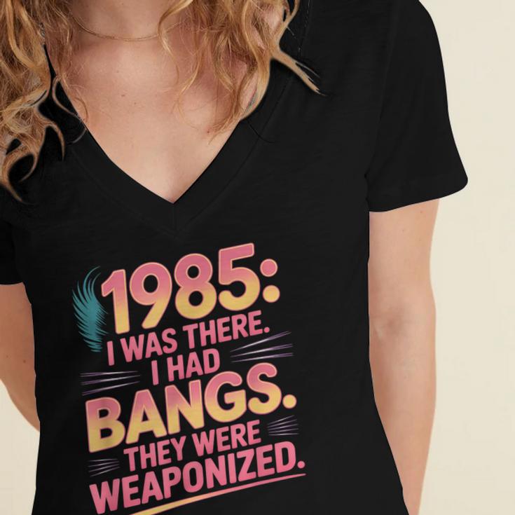 Hilarious 1985 Big Hair Bangs Joke For Gen X Nostalgia Women's Jersey Short Sleeve Deep V-Neck Tshirt