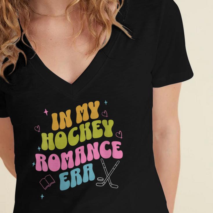 In My Hockey Romance Era Hockey Romance Reader Book CLub Women's Jersey Short Sleeve Deep V-Neck Tshirt