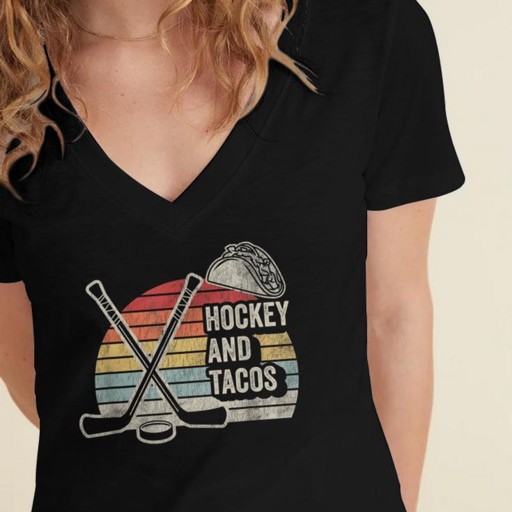 Hockey And Tacos Retro Nostalgia Lovers Women's Jersey Short Sleeve Deep V-Neck Tshirt