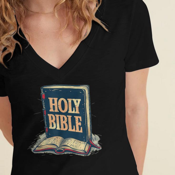 Holy Book Costume For Jesus And Bible Lovers Women's Jersey Short Sleeve Deep V-Neck Tshirt