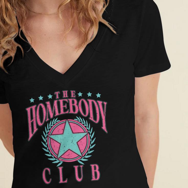 The Homebody Club Antisocial Retro Introvert Women's Jersey Short Sleeve Deep V-Neck Tshirt