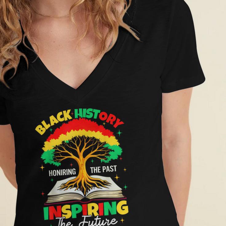 Honoring Past Inspiring Future History Month Book Tree Women's Jersey Short Sleeve Deep V-Neck Tshirt