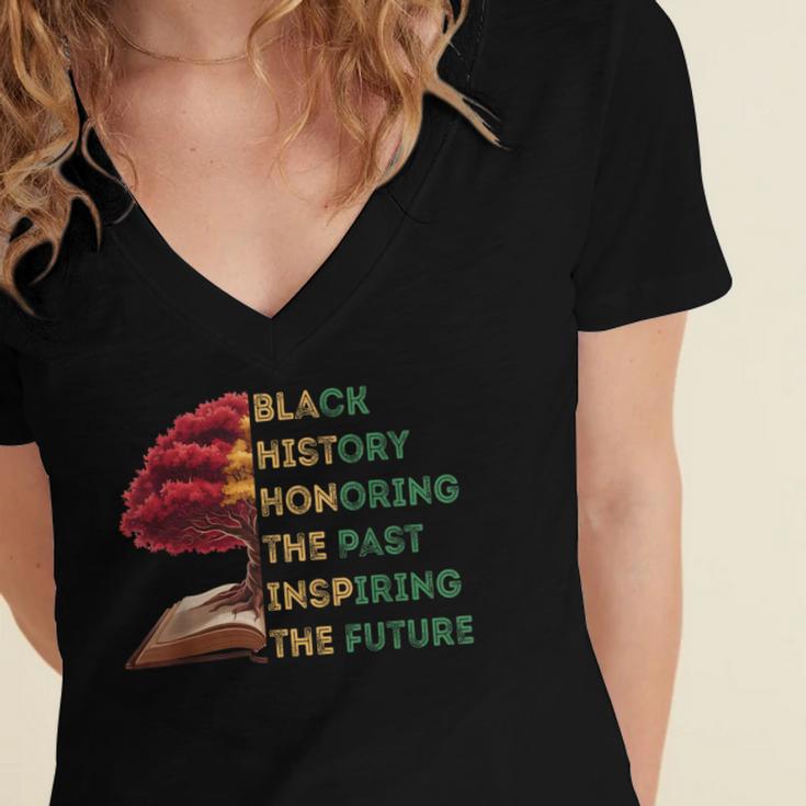 Honoring Past Inspiring Future History Month Tree Book Women's Jersey Short Sleeve Deep V-Neck Tshirt