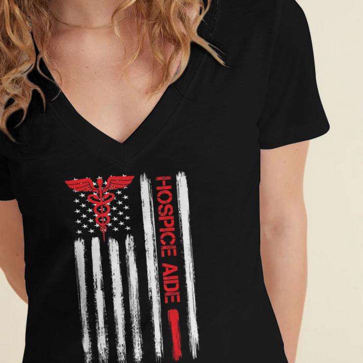 Hospice Aide American Flag Nurses Graduation Medical Women's Jersey Short Sleeve Deep V-Neck Tshirt