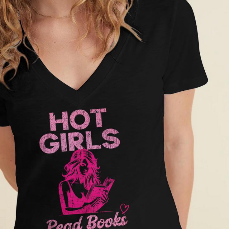 Hot Girls Read Books Cute Book Reader Women Women's Jersey Short Sleeve Deep V-Neck Tshirt
