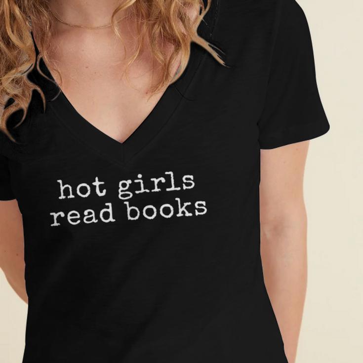 Hot Girls Read Books Reading Bookworm Librarian Women's Jersey Short Sleeve Deep V-Neck Tshirt