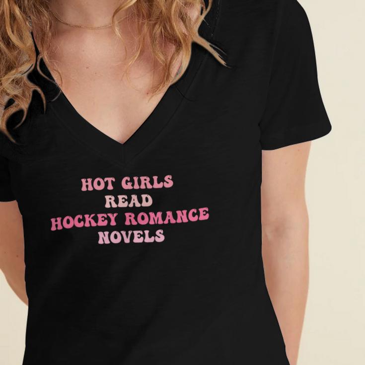 Hot Girls Read Hockey Romance Novels Book Lovers Women's Jersey Short Sleeve Deep V-Neck Tshirt Hot Girls Read Hockey Romance Novels Book Lovers Women's Jersey Short Sleeve Deep V-Neck Tshirt