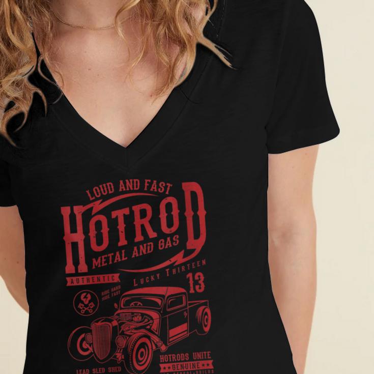 Hotrod Car Automotive Nostalgia Distressed Retro Women's Jersey Short Sleeve Deep V-Neck Tshirt Hotrod Car Automotive Nostalgia Distressed Retro Women's Jersey Short Sleeve Deep V-Neck Tshirt