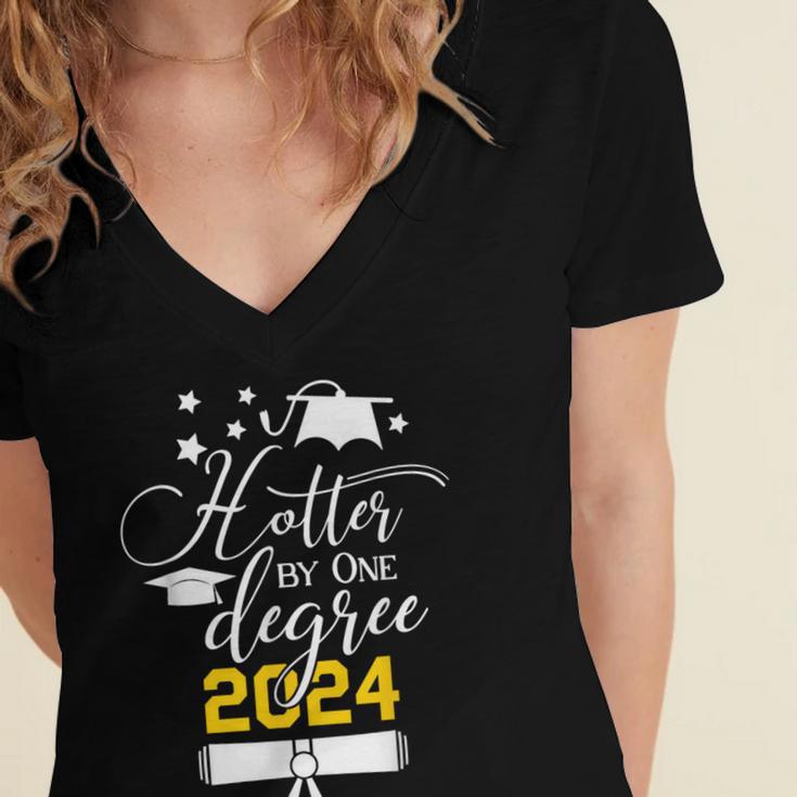Hotter By One Degree Senior 2024 Class Of 2024 Graduation Women's Jersey Short Sleeve Deep V-Neck Tshirt
