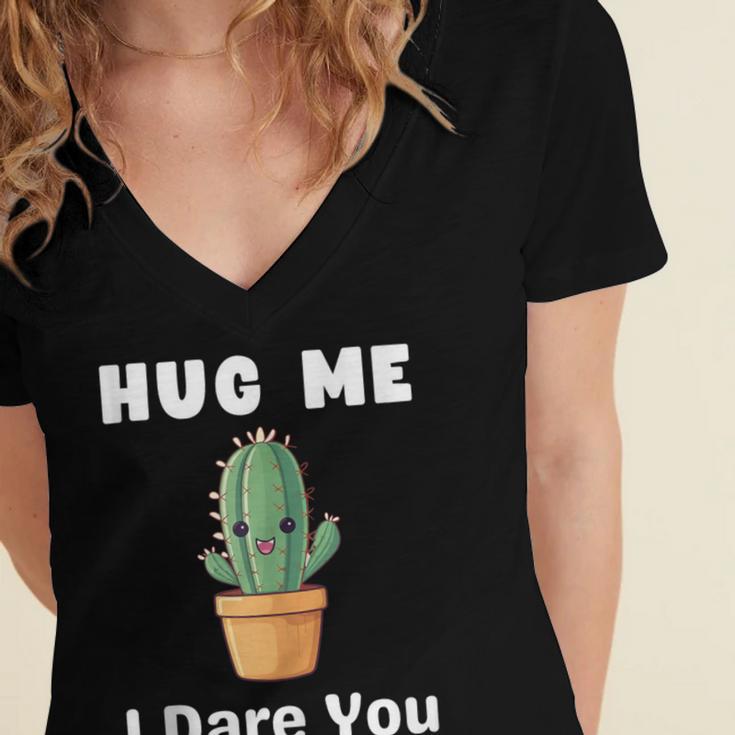 Hug Me I Dare You Introvert Cactus Tee Women's Jersey Short Sleeve Deep V-Neck Tshirt Hug Me I Dare You Introvert Cactus Tee Women's Jersey Short Sleeve Deep V-Neck Tshirt