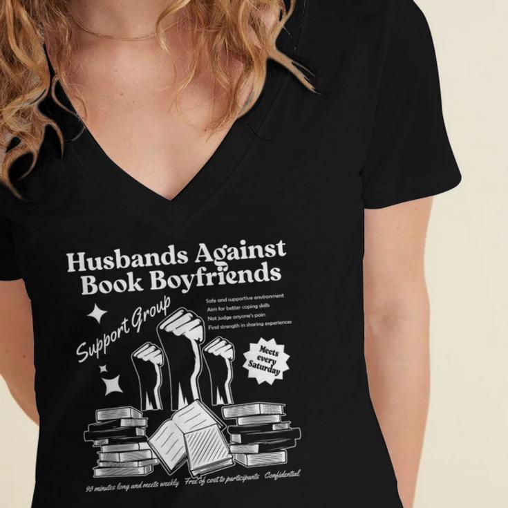 Husbands Against Book Boyfriends Book Boyfriends Club Women's Jersey Short Sleeve Deep V-Neck Tshirt