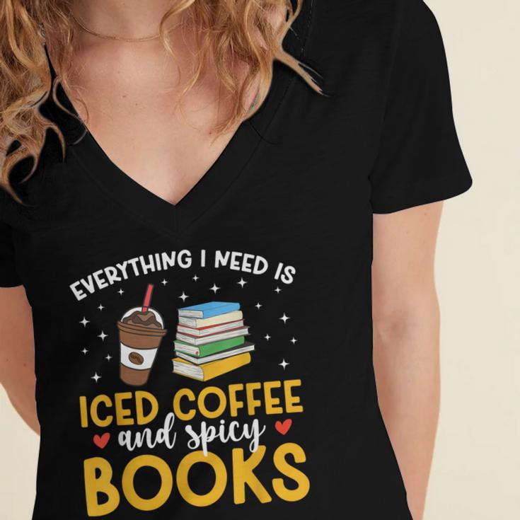 Iced Coffee And Spicy Books Iced Coffee Lover Cold Brew Women's Jersey Short Sleeve Deep V-Neck Tshirt
