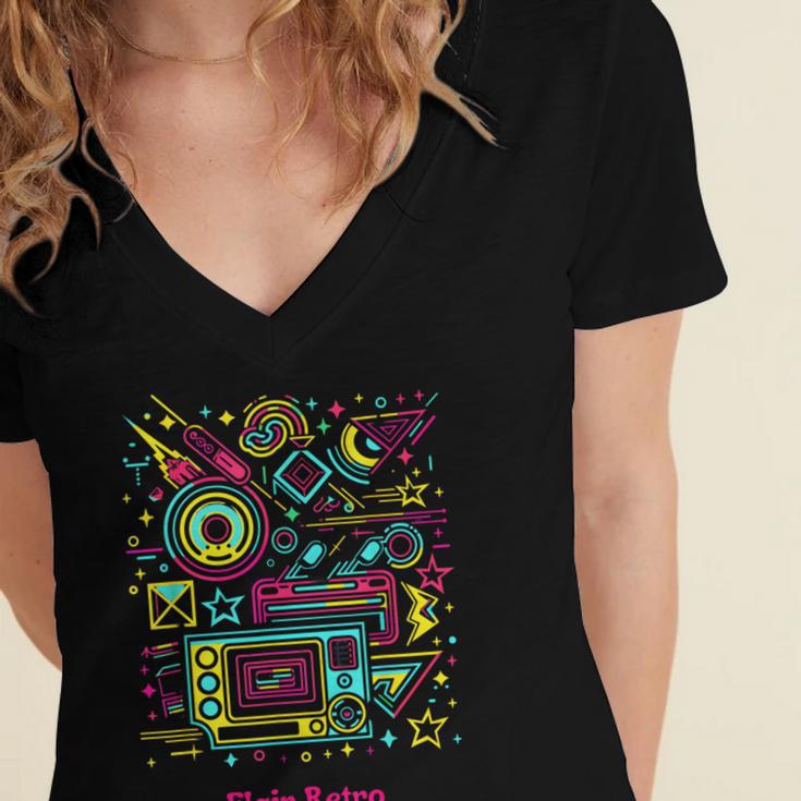 Iconic Nostalgia Vintage Graphic Women's Jersey Short Sleeve Deep V-Neck Tshirt