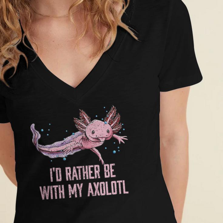 Id Rather Be With My Axolotl Salamander Introvert Women's Jersey Short Sleeve Deep V-Neck Tshirt Id Rather Be With My Axolotl Salamander Introvert Women's Jersey Short Sleeve Deep V-Neck Tshirt