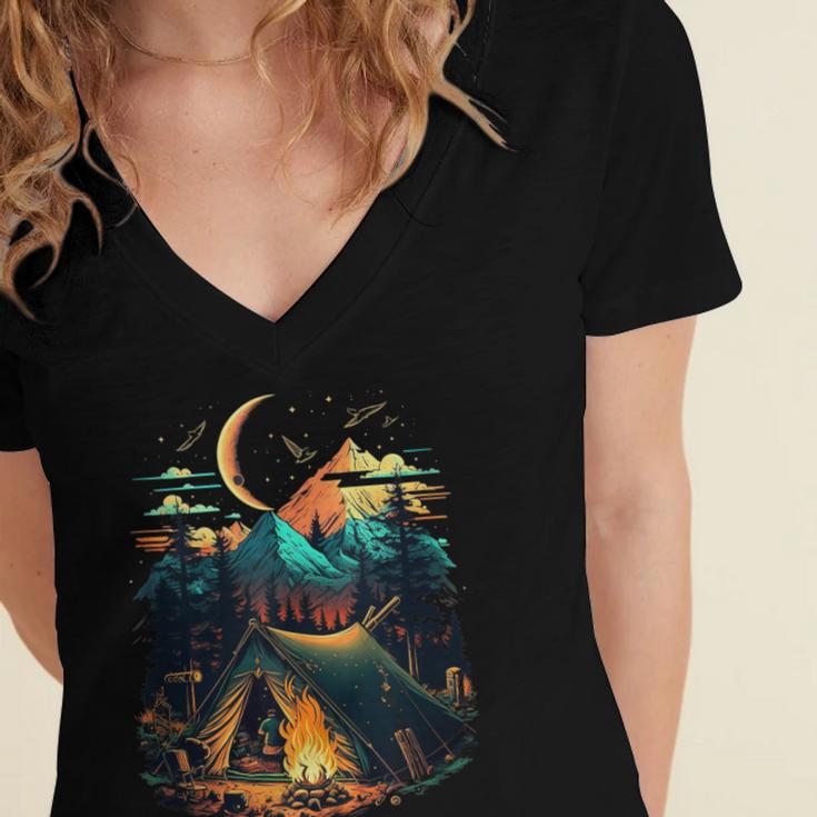 Id Rather Be Camping Great Outdoors Love Glamping Introvert Women's Jersey Short Sleeve Deep V-Neck Tshirt