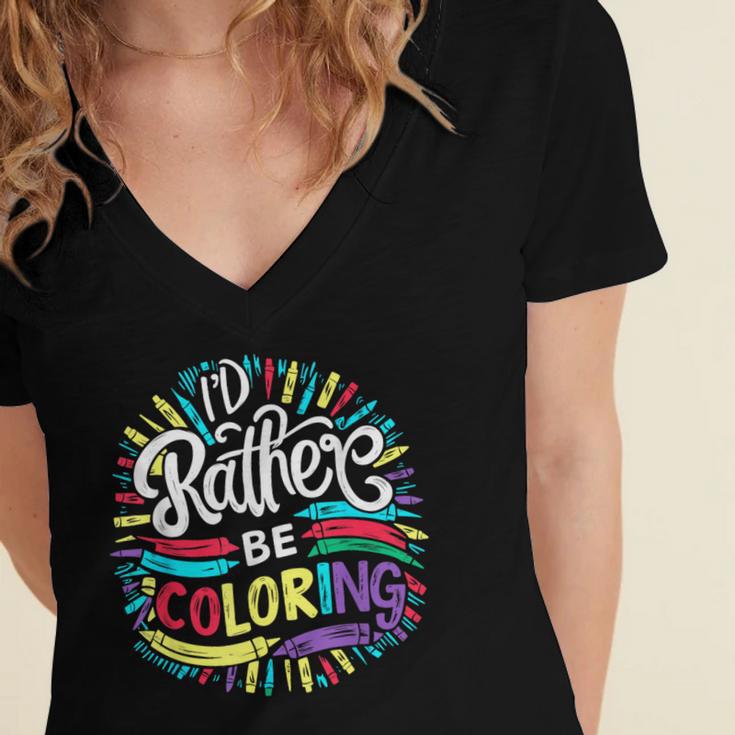 I'd Rather Be Coloring Books Color Drawing Book Women's Jersey Short Sleeve Deep V-Neck Tshirt