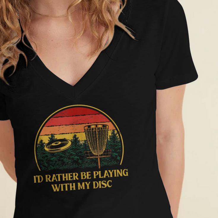 Id Rather Be Playing With My Disc Introvert Disc Golf Women's Jersey Short Sleeve Deep V-Neck Tshirt