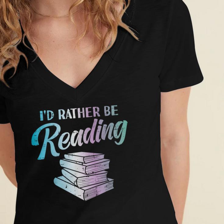 Id Rather Be Reading Book Librarian Men Women Kids Women's Jersey Short Sleeve Deep V-Neck Tshirt
