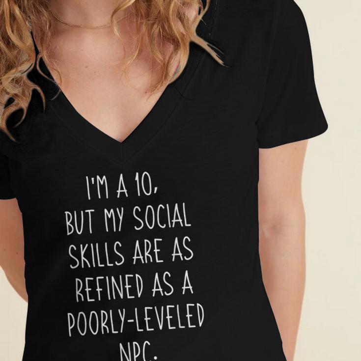 I'm a 10 Meme For Introvert Gaming Lover Husband Women's Jersey Short Sleeve Deep V-Neck Tshirt