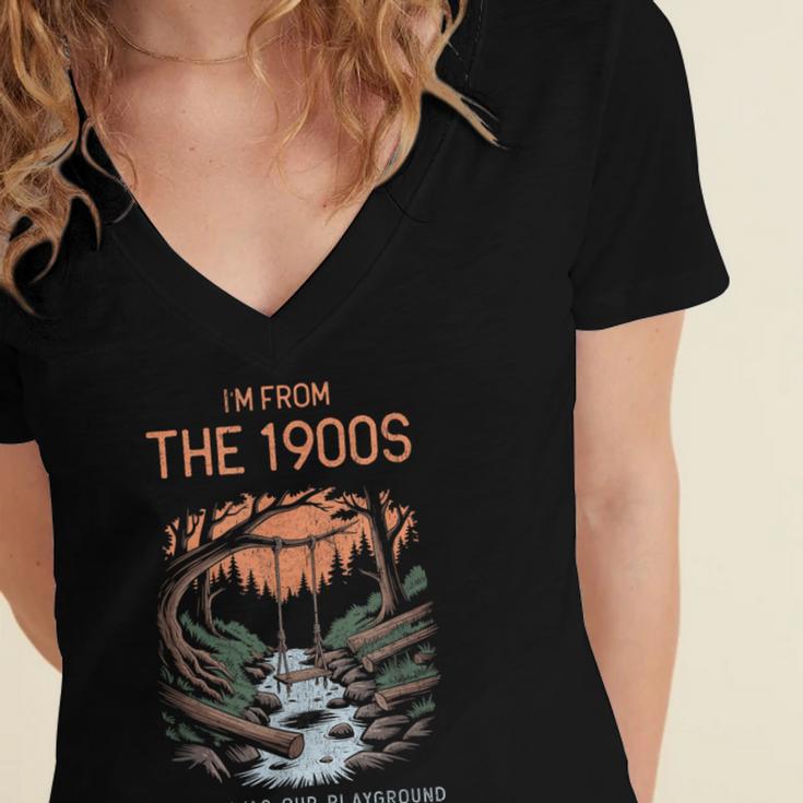 I'm From The 1900s This Was Our Playground Retro Women's Jersey Short Sleeve Deep V-Neck Tshirt