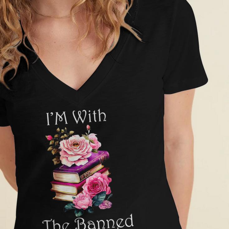 I'm With The Banned Books Bold Statement Against Censorshi Women's Jersey Short Sleeve Deep V-Neck Tshirt