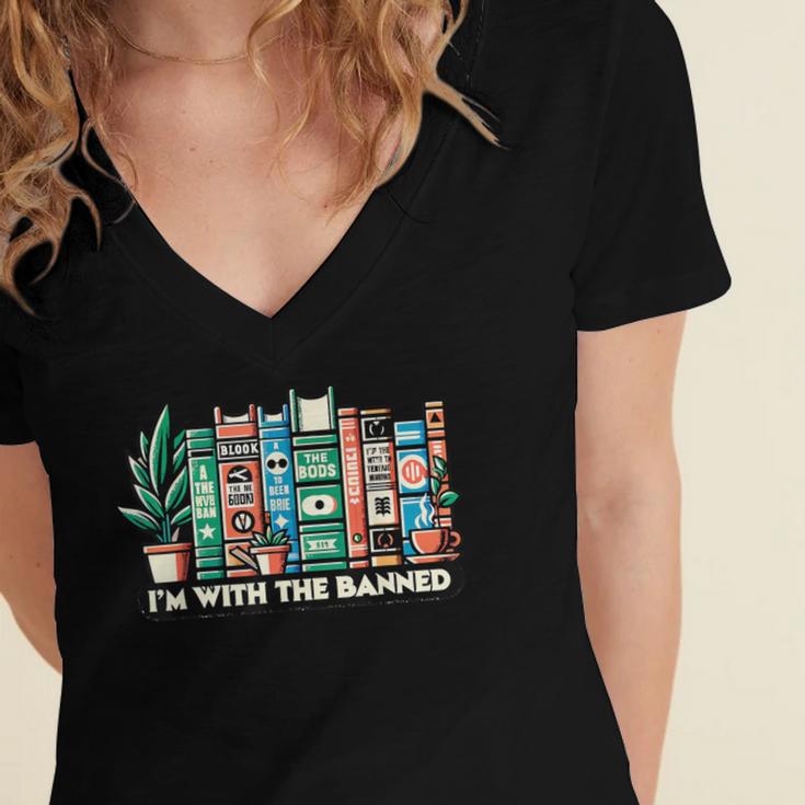 I'm With The Banned Books I Read Banned Books Lovers Women's Jersey Short Sleeve Deep V-Neck Tshirt