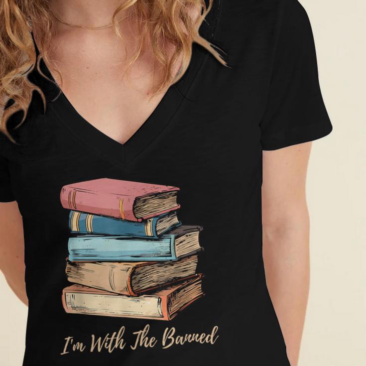 I'm With The Banned Read Banned Books Bookworm Men Women Women's Jersey Short Sleeve Deep V-Neck Tshirt I'm With The Banned Read Banned Books Bookworm Men Women Women's Jersey Short Sleeve Deep V-Neck Tshirt