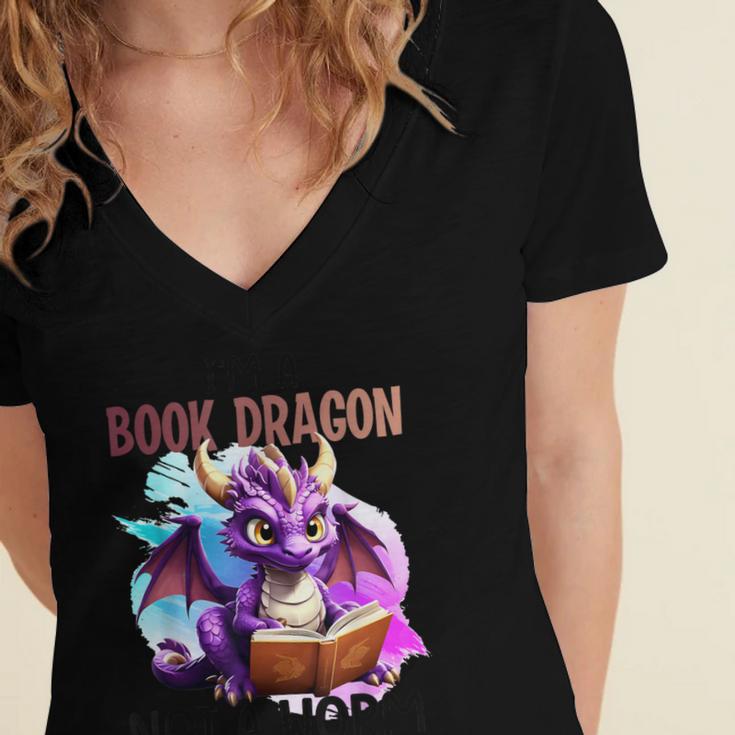 I'm A Book Dragon Not A Worm Women's Jersey Short Sleeve Deep V-Neck Tshirt