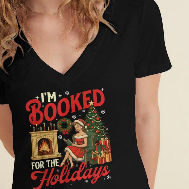 I'm Booked For The Holidays Christmas Reading Bookworm Xmas Women's Jersey Short Sleeve Deep V-Neck Tshirt I'm Booked For The Holidays Christmas Reading Bookworm Xmas Women's Jersey Short Sleeve Deep V-Neck Tshirt