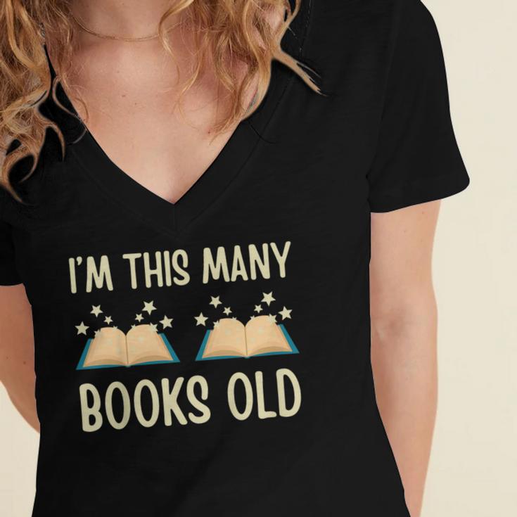 I'm This Many Books Old Read Book 2nd Birthday 2 Years Old Women's Jersey Short Sleeve Deep V-Neck Tshirt