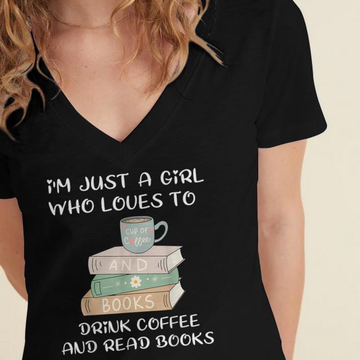 I'm Just a Girl Who Loves To Drink Coffee And Read Books Women's Jersey Short Sleeve Deep V-Neck Tshirt I'm Just a Girl Who Loves To Drink Coffee And Read Books Women's Jersey Short Sleeve Deep V-Neck Tshirt