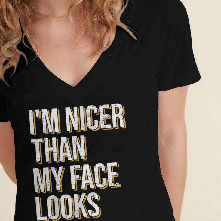 I'm Nicer Than My Face Looks Introverted Introverts Women's Jersey Short Sleeve Deep V-Neck Tshirt I'm Nicer Than My Face Looks Introverted Introverts Women's Jersey Short Sleeve Deep V-Neck Tshirt