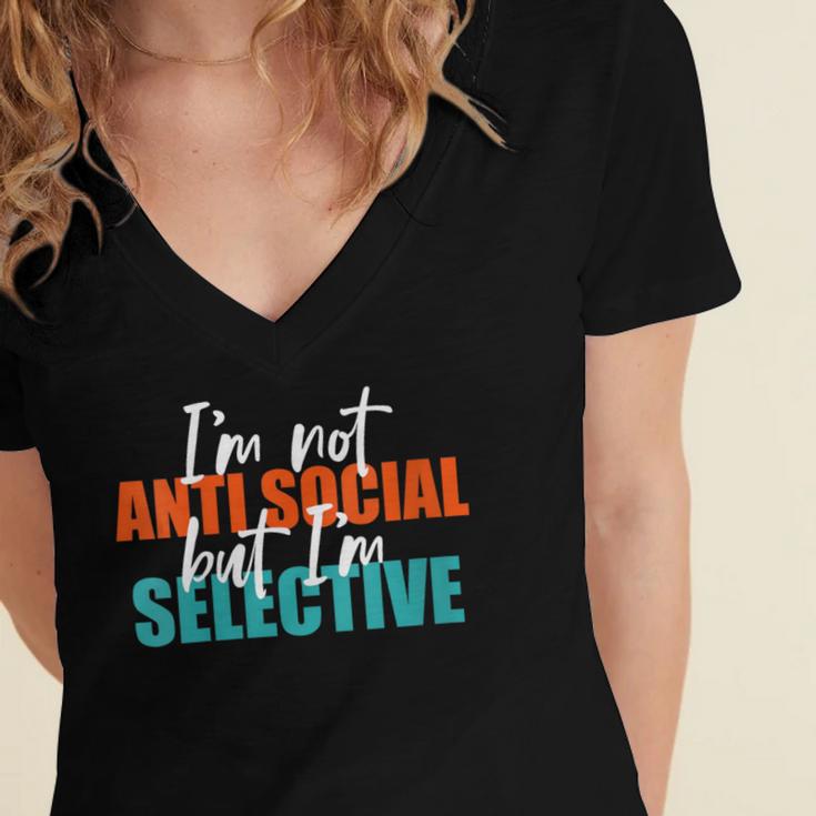 I'm Not Anti-Social But I'm Selective Introvert Women's Jersey Short Sleeve Deep V-Neck Tshirt