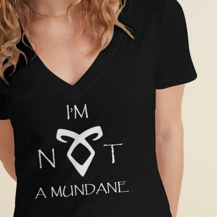 I'm Not a Mundane- Mortal Instruments Fantasy Book Lover Women's Jersey Short Sleeve Deep V-Neck Tshirt I'm Not a Mundane- Mortal Instruments Fantasy Book Lover Women's Jersey Short Sleeve Deep V-Neck Tshirt