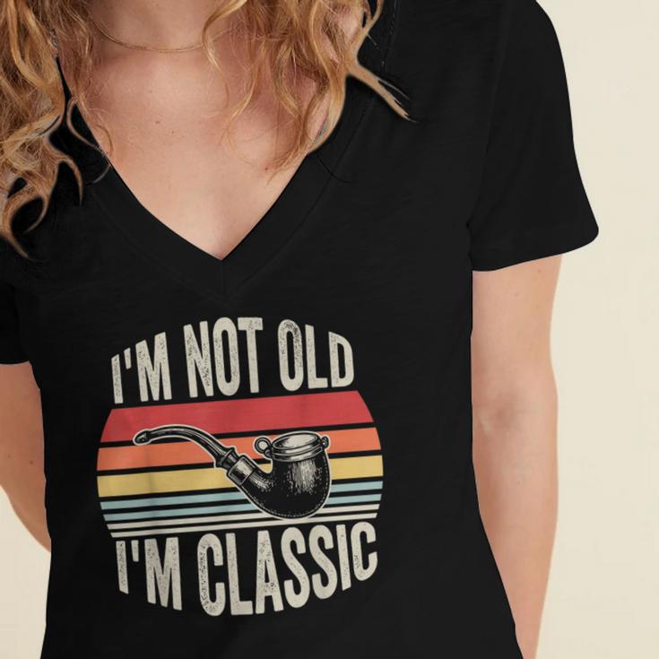 I'm Not Old I'm Classic Pipe Nostalgia Women's Jersey Short Sleeve Deep V-Neck Tshirt
