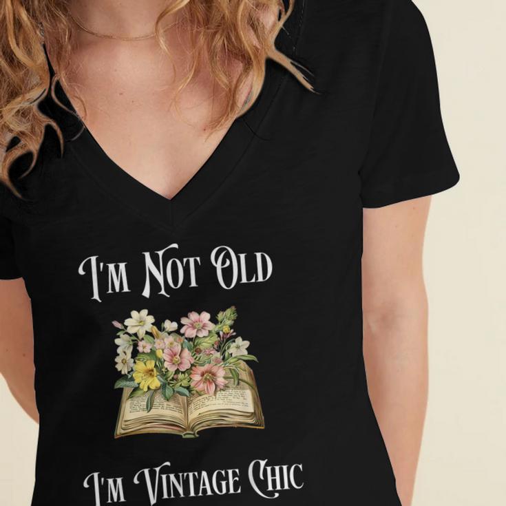 I'm Not Old Women Shirt Vintage Chic Floral Book Women's Jersey Short Sleeve Deep V-Neck Tshirt
